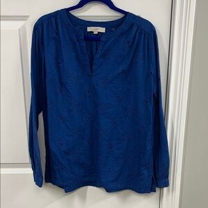 LOFT Women's Navy Embroidered Blouse